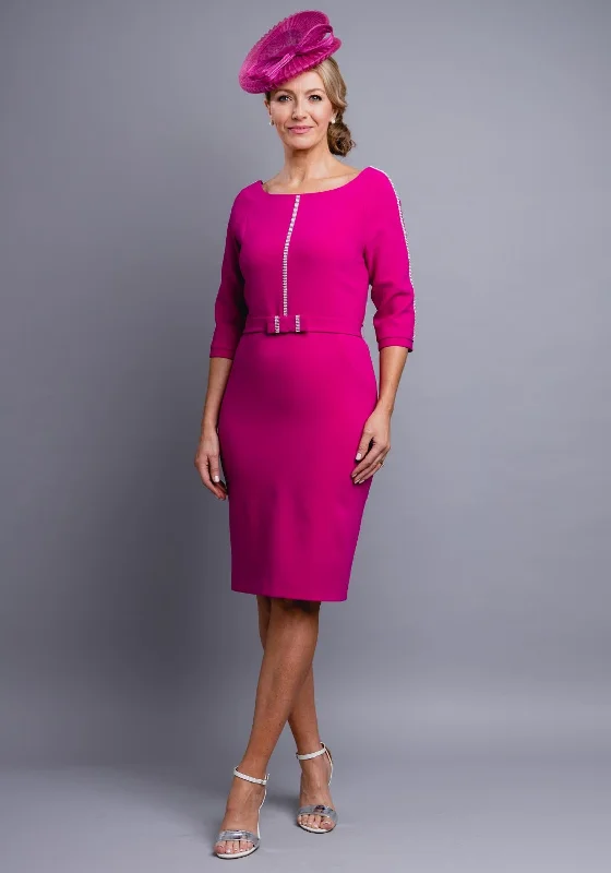 Daily Specials Claudia C Malaga Diamante Trim Dress, Fuschia Pink