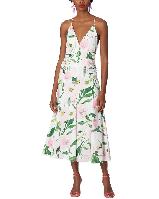 Members Only Carolina Herrera Spaghetti Strap Ruched V-Neck Midi Dress