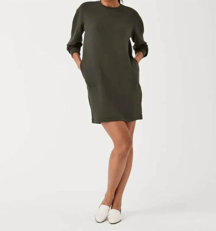 Take Advantage Air Essentials Crew Neck Dress In Olive