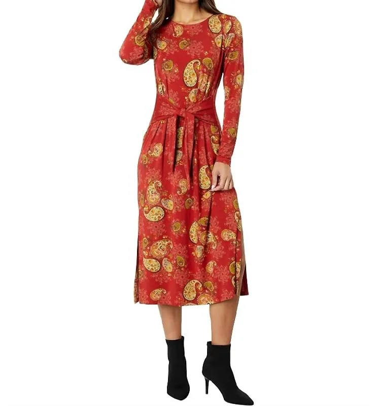 Savings Bonanza Paisley Lace Long Sleeve Tie Front Knit Dress In Multi