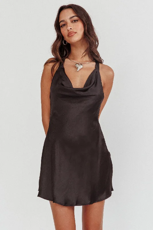 Final Clearance Champagne Showers Halterneck Slip Mini Dress Black