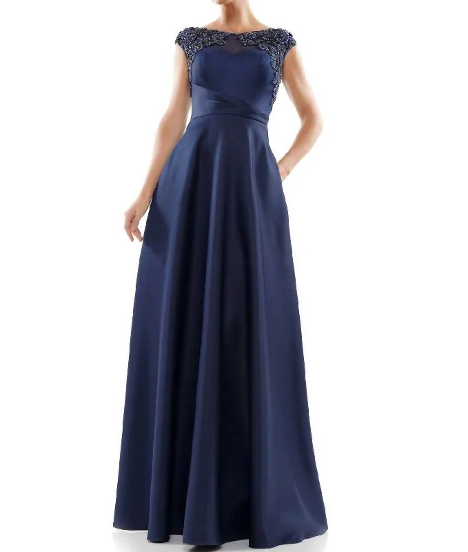 Special Savings Satin Gown In Navy