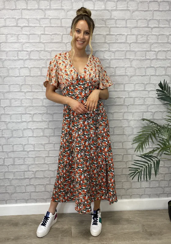Overstock Seventy1 Floral V-Neck Midi Dress, Multi-Coloured