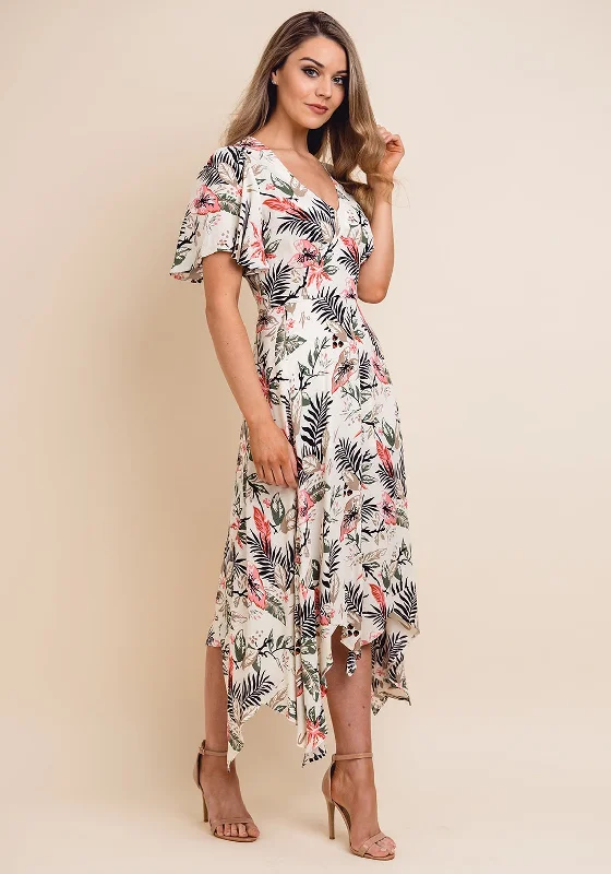 Price Reduction Jovonna Tropical Hanky Hem Midi Dress, Multi