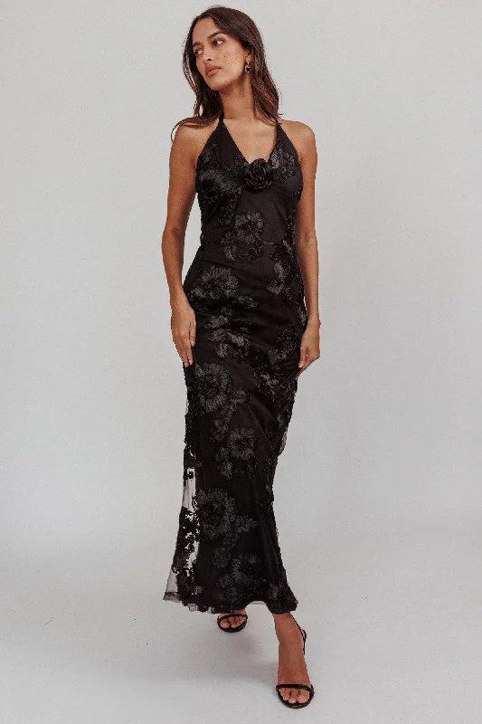 Special Promotion Your Affections Rosette Ribbon Embellished Maxi Dress Black