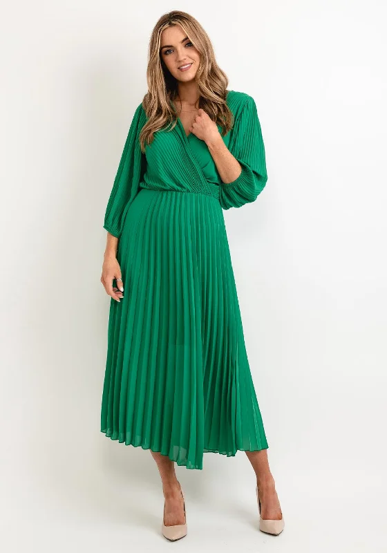 Discount Mania Seventy1 One Size Pleated Wrap Midi Dress, Emerald Green