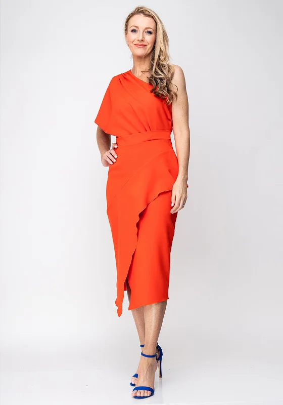 Limited Edition Kevan Jon Tera One Shoulder Wrap Dress, Coral Orange