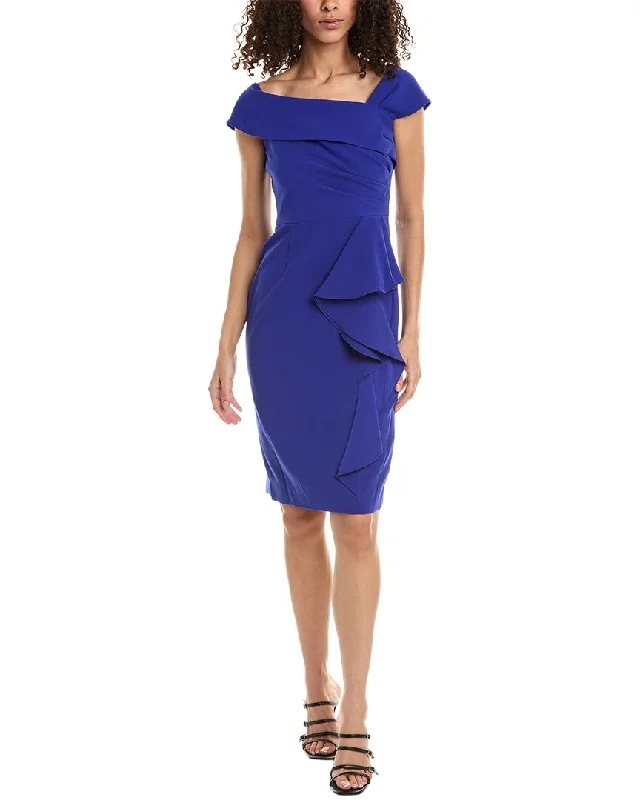 Holiday Sale Teri Jon by Rickie Freeman Asymmetrical Neck Sheath Dress