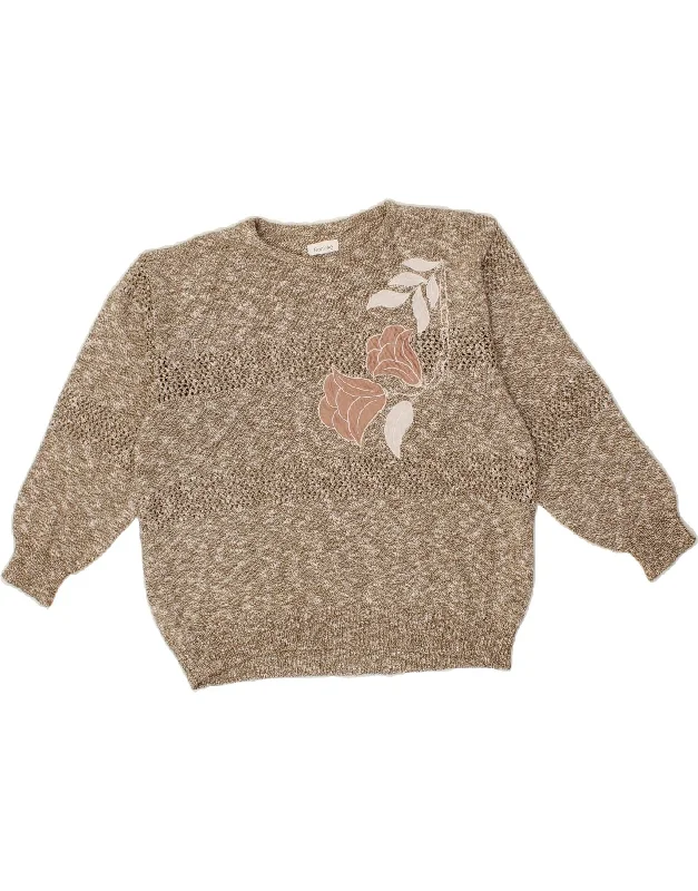 Bonus Savings VINTAGE Womens Crew Neck Jumper Sweater UK 16 Large Brown Floral Cotton Bonus Savings VINTAGE Womens Crew Neck Jumper Sweater UK 16 Large Brown Floral Cotton
