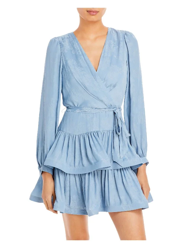 Steals and Deals BCBG MAXAZRIA Womens Zippered Floral Long Sleeve Surplice Neckline Mini Evening Faux Wrap Dress Steals and Deals BCBG MAXAZRIA Womens Zippered Floral Long Sleeve Surplice Neckline Mini Evening Faux Wrap Dress
