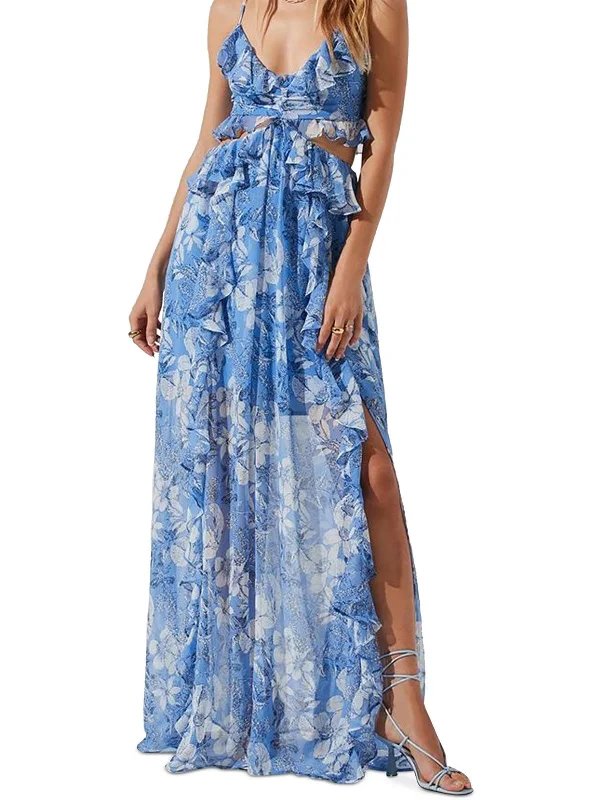 Midnight Sale Womens Chiffon Floral Maxi Dress