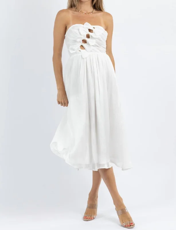 Members Only If Only Bow Bust Midi Dress In White