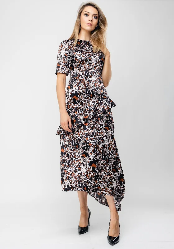 Midnight Madness Seventy1 Abstract Print Satin Long Dress, Black