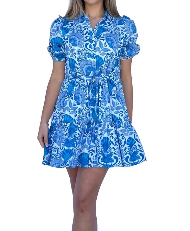 Super Bargain Floral Print Mini Dress In Blue