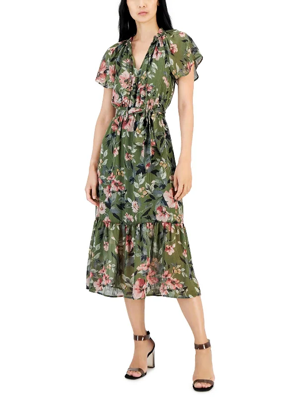Price Smash Womens Shadow Stripe Floral Midi Dress