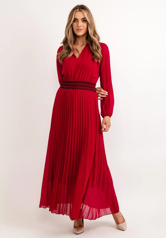 Low Prices Seventy1 One Size Pleated Embroidered Waist Maxi Dress, Berry