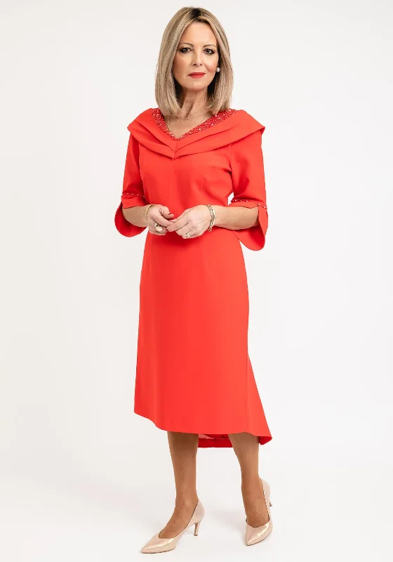 Final Clearance Lizabella Embellished Neckline Midi Dress, Red