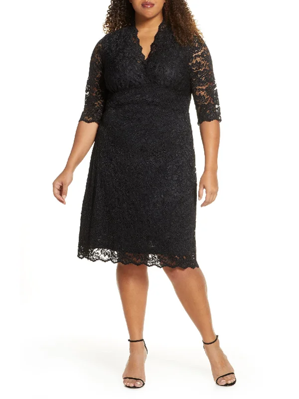 Factory Direct Sale KIYONNA Womens Stretch Scalloped 3/4 Sleeve Surplice Neckline Below The Knee Evening Sheath Dress Factory Direct Sale KIYONNA Womens Stretch Scalloped 3/4 Sleeve Surplice Neckline Below The Knee Evening Sheath Dress