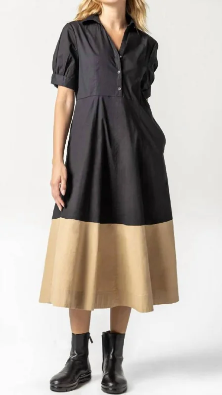 YEAR-End Clearance Collared Dress In Black Colorblock