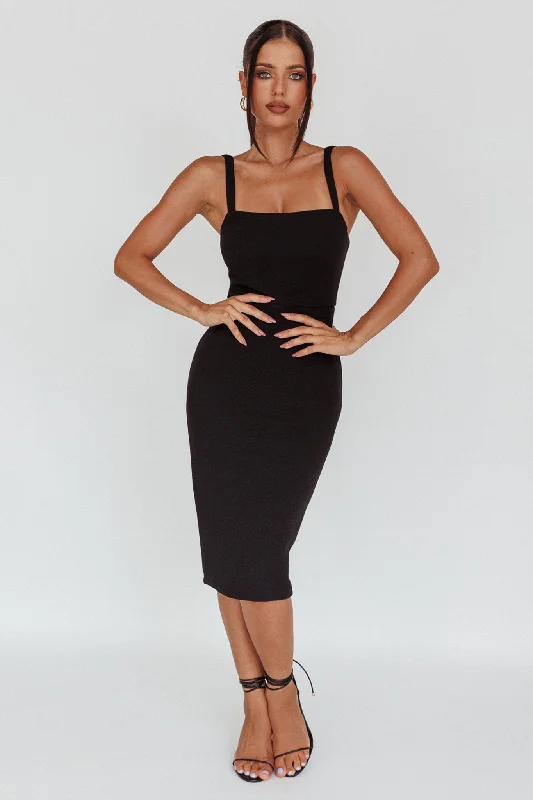 Epic Deals Georgia Square Neckline Midi Dress Black