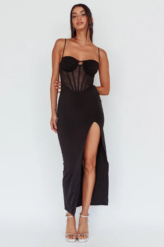Discount Extravaganza Ginny Sheer Bodice Maxi Dress Black