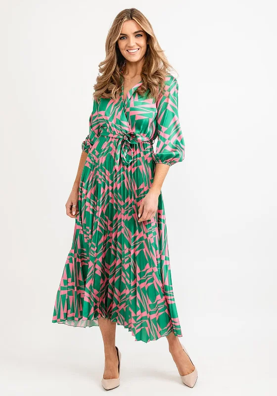 Sale Event Seventy1 One Size Printed Design Pleated Maxi Dress, Green & Pink