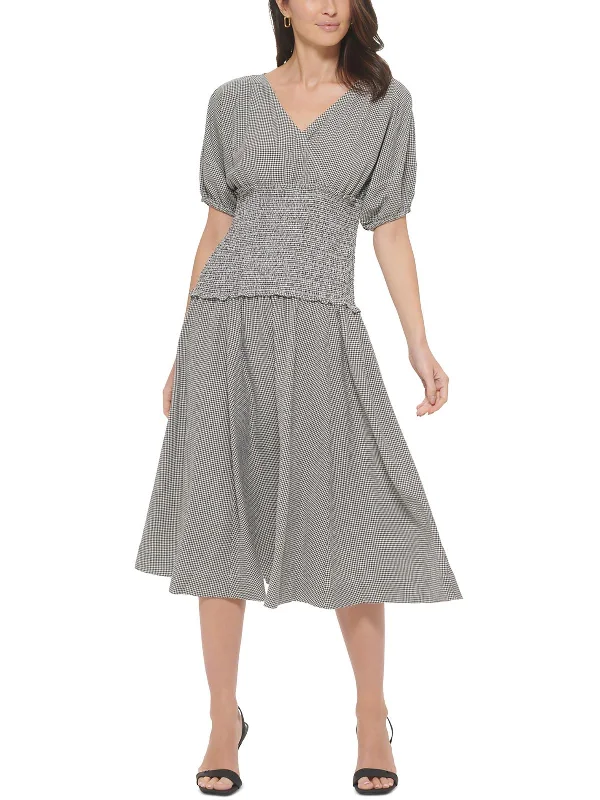 Price Drop Womens Surplice Puff Sleeves Midi Dress