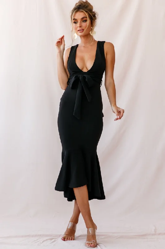 Deal of the Week Sorry Not Sorry Wide Strap Flounce Dress Black