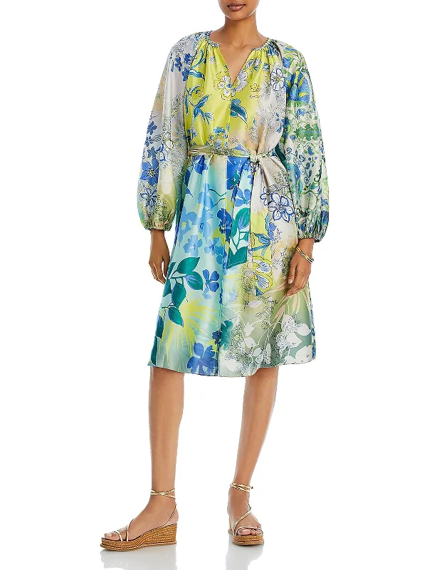 Great Deals Arbor Womens Split Neck Bishop Sleeve Midi Dress