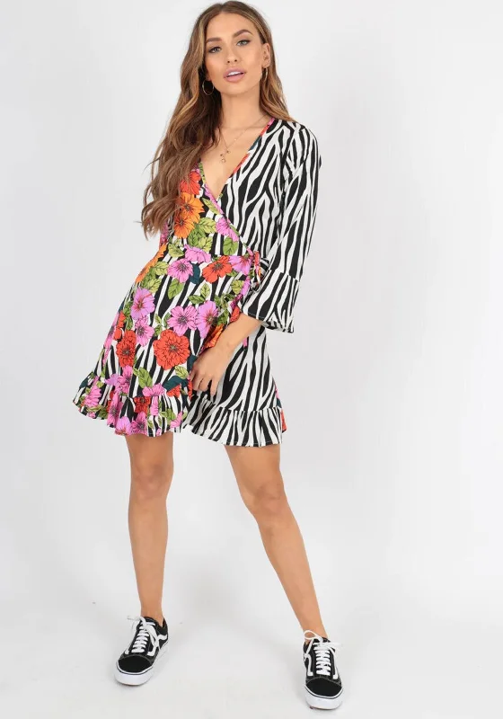 Flash Sale Seventy1 Zebra Floral Wrap Dress, Black