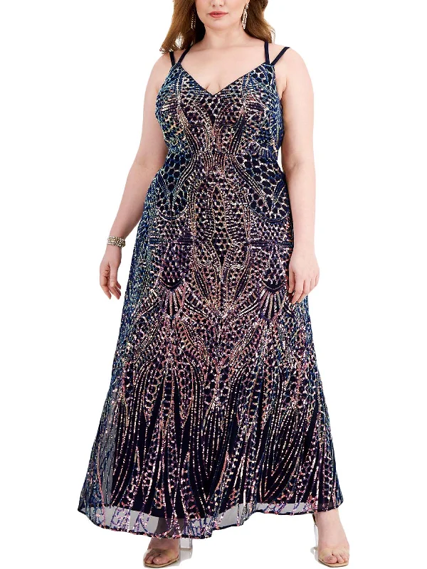 Loyalty Reward Plus Womens Sequined Long Evening Dress