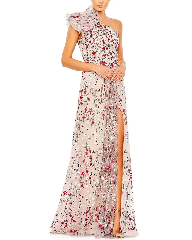 Now or Never Mac Duggal Embellished Ruffled One Shoulder A-Line Gown