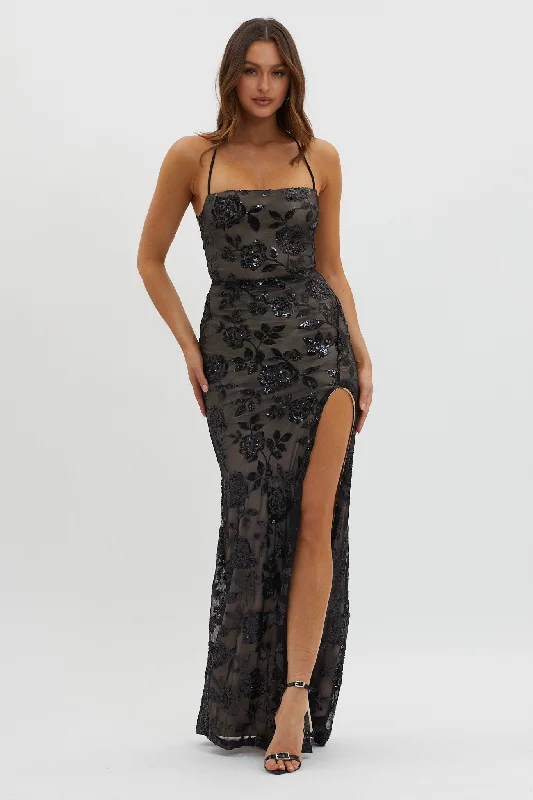 Clearance Sale Sparks Fly Sequin Embellished Maxi Dress Black/Nude