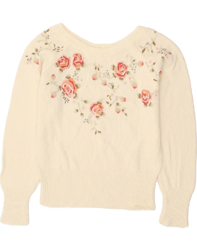 Online Specials JACKPOT Womens Boat Neck Jumper Sweater US 3 Small Off White Floral