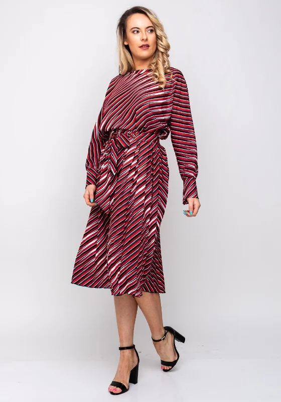 Limited Time Lily Open Waist Striped Midi Dress, Red & Navy