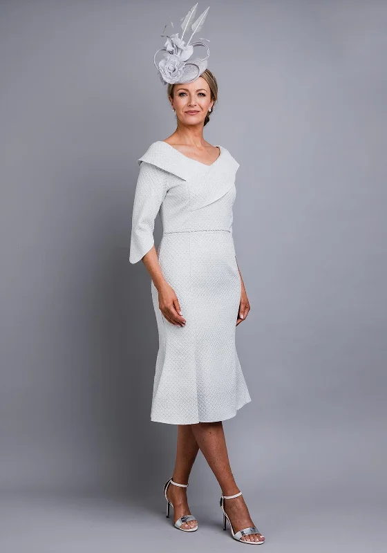 Best Seller Lizabella Embossed Diamond Print Dress, Silver