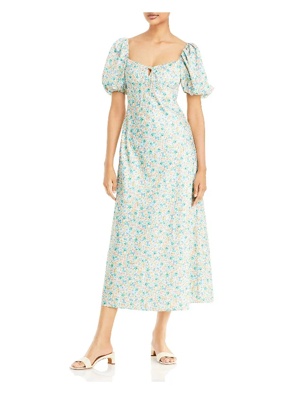 Today's Special SIGNIFICANT OTHER Womens White Zippered Tie Unlined Elasticized Floral Pouf Sleeve Sweetheart Neckline Midi Sheath Dress Today's Special SIGNIFICANT OTHER Womens White Zippered Tie Unlined Elasticized Floral Pouf Sleeve Sweetheart Neckline Midi Sheath Dress
