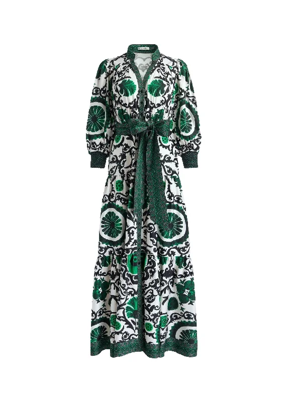 Seasonal Clearance Alice + Olivia Cora Voluminous Tiered Midi Shirtdress, Monarch Light Emerald Medium