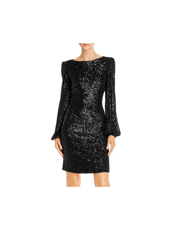 Super Deal AQUA Womens Cut Out Long Sleeve Jewel Neck Short Cocktail Sheath Dress