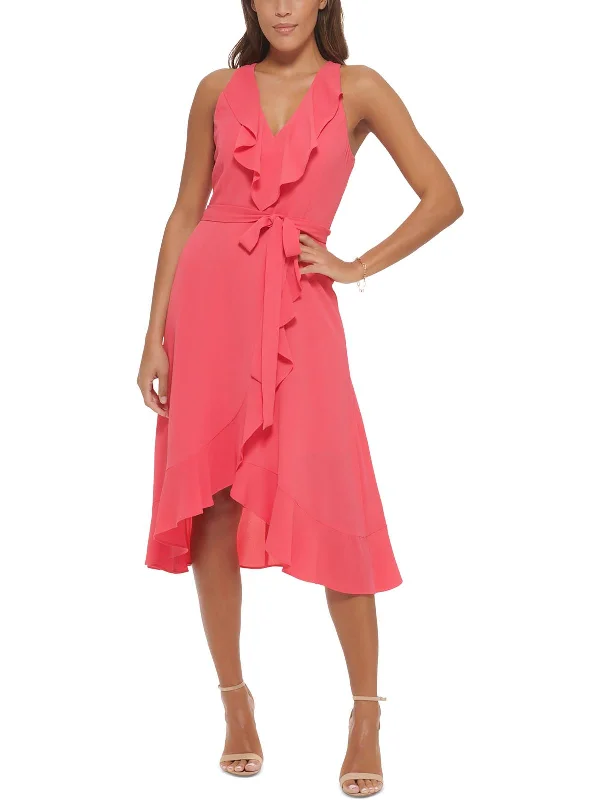Instant Discount Womens Asymmetric Mid-Calf Wrap Dress