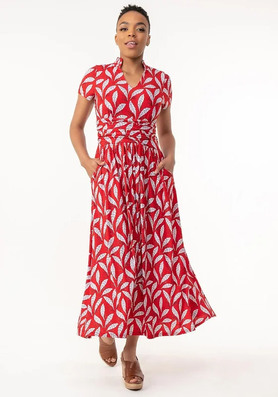 Special Offer Jolie Moi Marbouka Leaf Print Maxi Dress, Red Multi