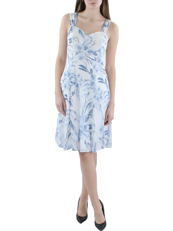 One-DAY Sale Petites Womens Chiffon Floral Cocktail and Party Dress