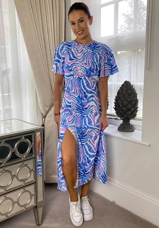 Last Chance Girl in Mind Britney Angel Sleeve Midi Dress, Blue Multi