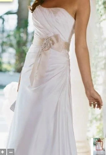 Deal Explosion David's Bridal Charmeuse Side-Drape Gown with Sash Style
