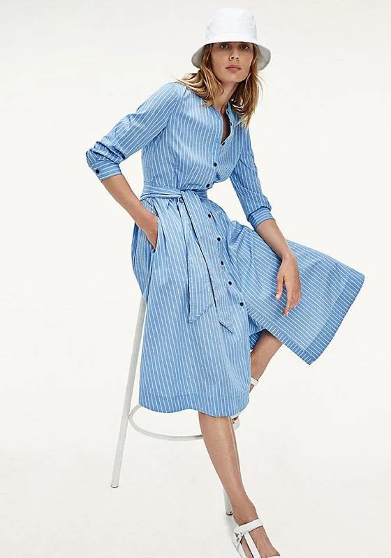 Super Sale Tommy Hilfiger Pinstripe Shirt Dress, Blue & White