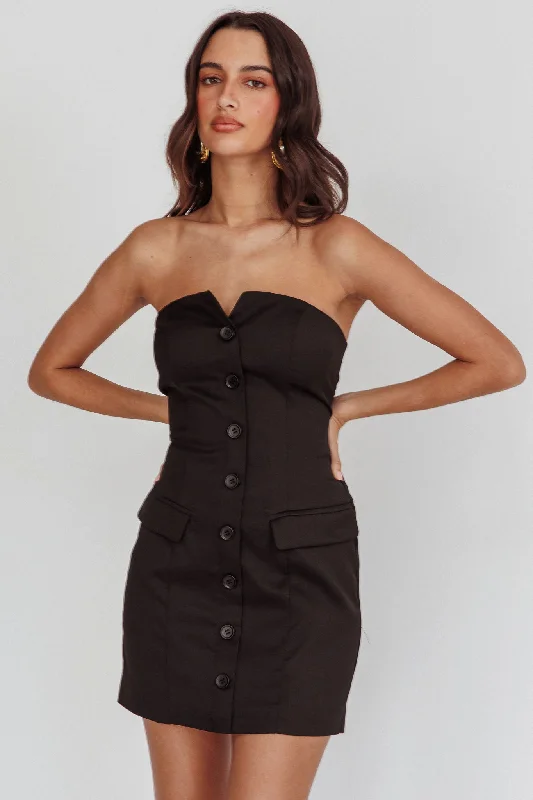 Special Price Titania Strapless Buttoned Mini Dress Black