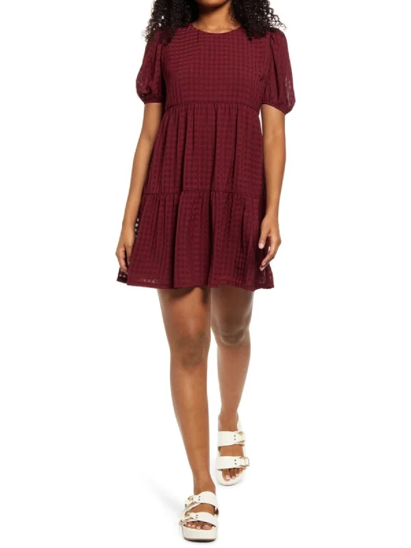 New Markdowns SPEECHLESS Womens Pleated Gingham Short Sleeve Jewel Neck Mini Party Baby Doll Dress New Markdowns SPEECHLESS Womens Pleated Gingham Short Sleeve Jewel Neck Mini Party Baby Doll Dress