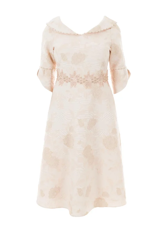 Special Price Lizabella Beaded Lace Waist Midi Dress, Champagne