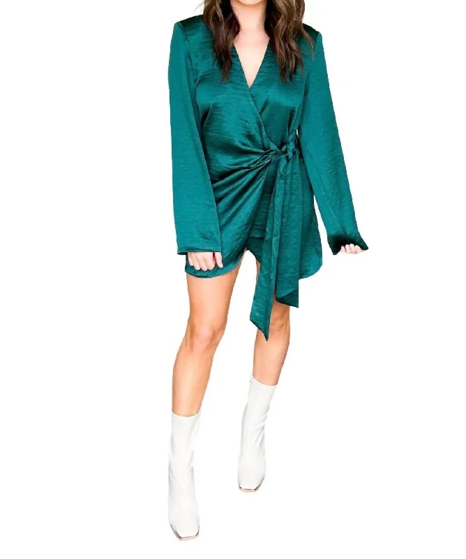 Deal Explosion Satin Mini Dress In Hunter