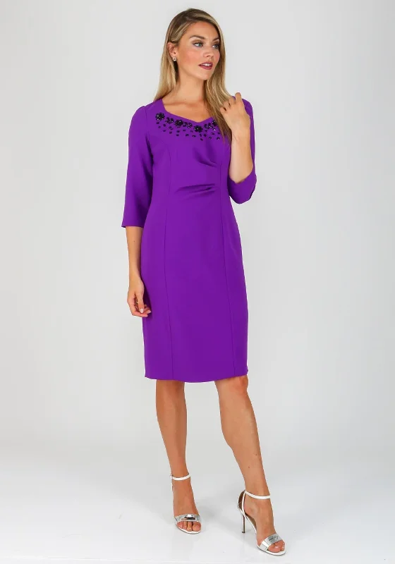 Savings Spectacular Lizabella Beaded Cropped Sleeve Dress, Purple